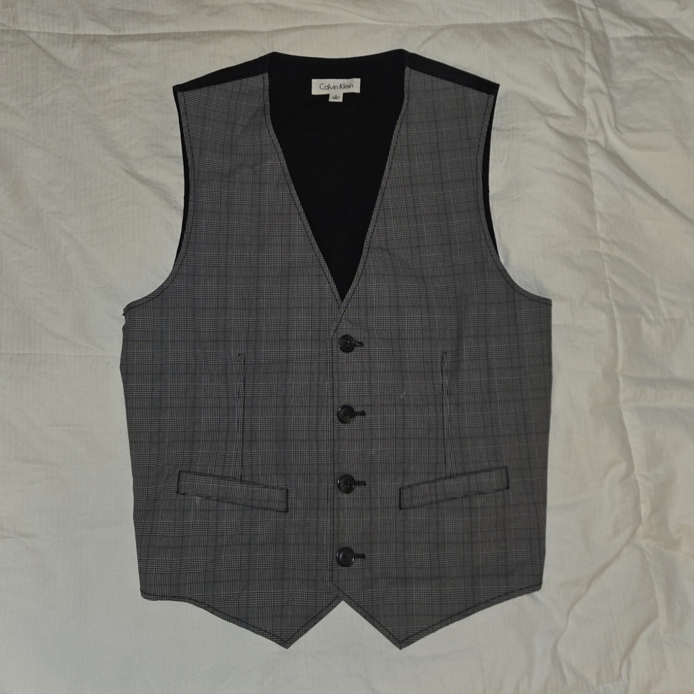 Calvin Klein Charcoal Plaid Men's Vest